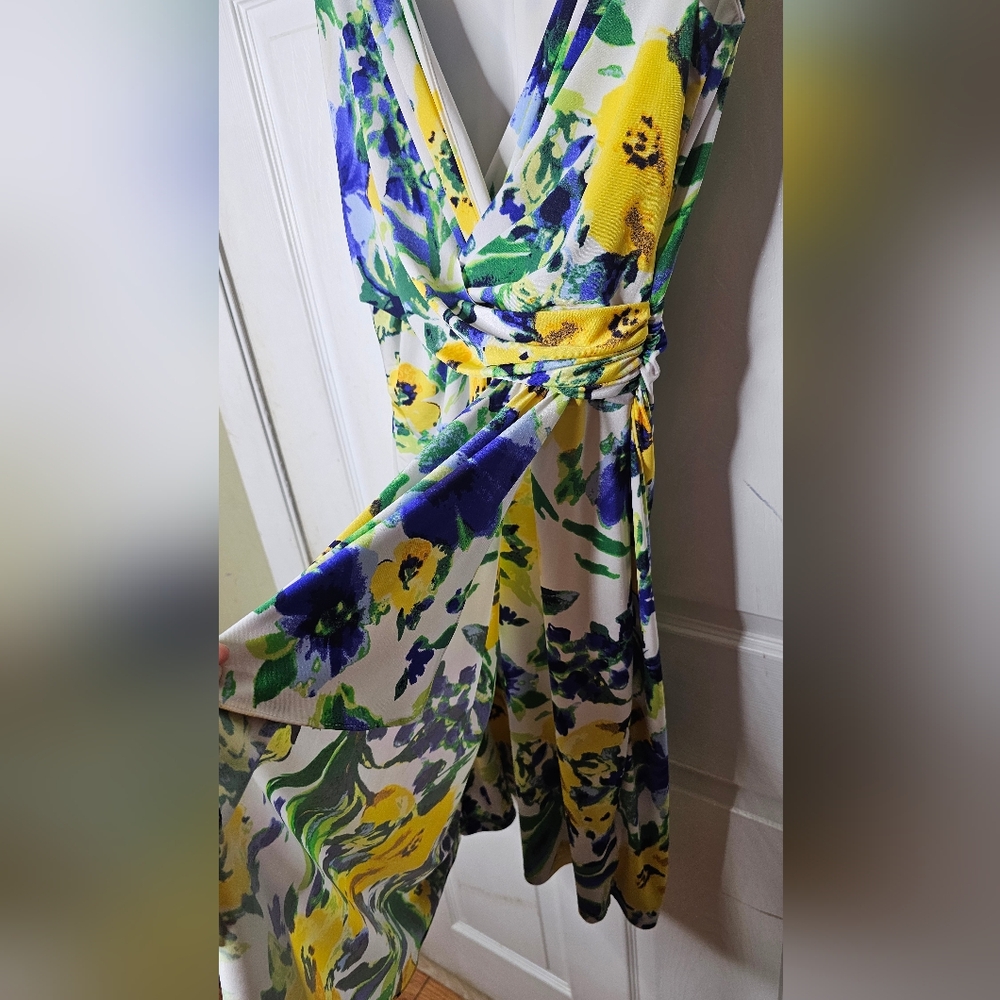Ralph Lauren Floral Botanical Ruched Dress Size 12 - Picture 3 of 7